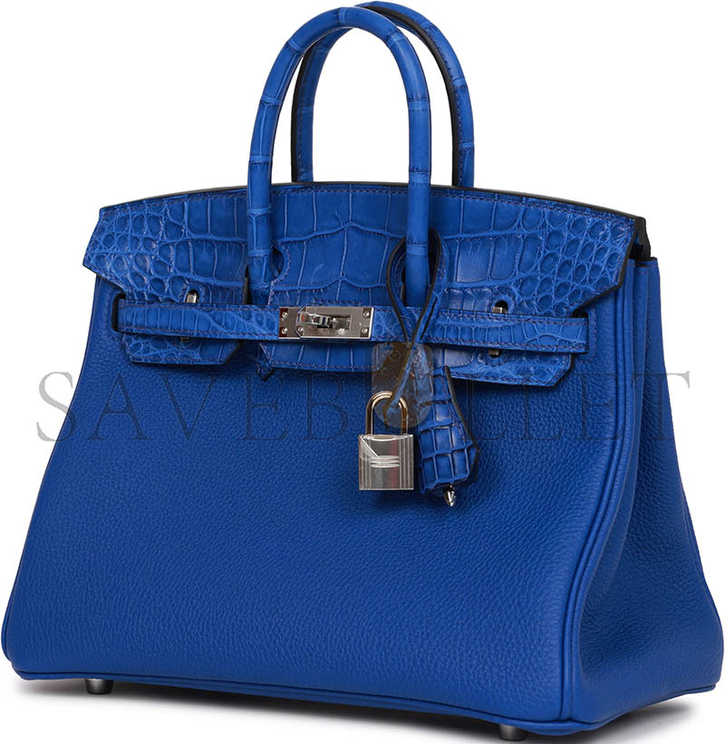 HERMÈS MASTER BIRKIN 25 BLEU ROYAL MATTE ALLIGATOR AND TOGO TOUCH PALLADIUM HARDWARE (25*20*13cm)